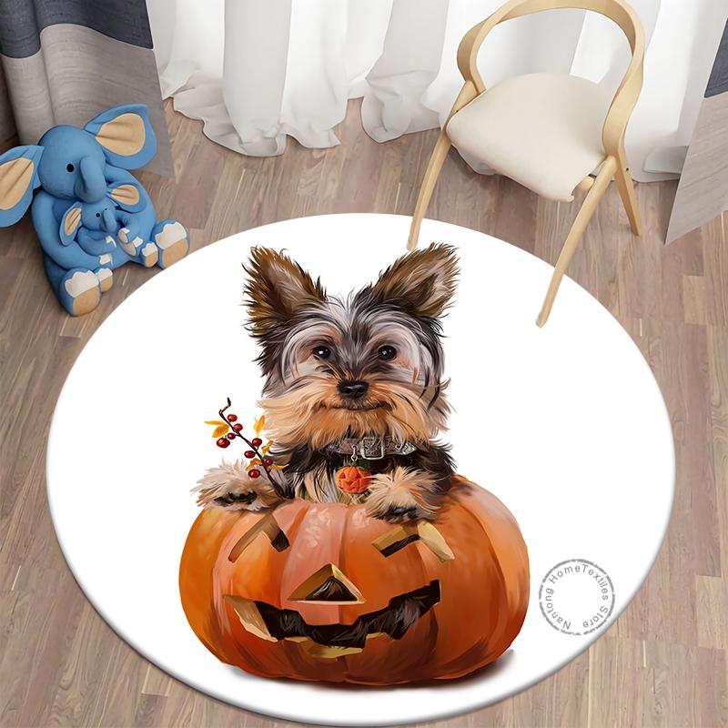 Круглый ковер с принтом собаки в стиле каваи, детский коврик для гостиной, напольный коврик, коврик для йоги, стул для спальни, нескользящий коврик, подарок на Новый год