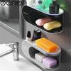 Drainer Soap Dish for Bathroom Multifunction Soap Holder with Hooks Organizer Punch-free Storage Box Bathroom Accessories