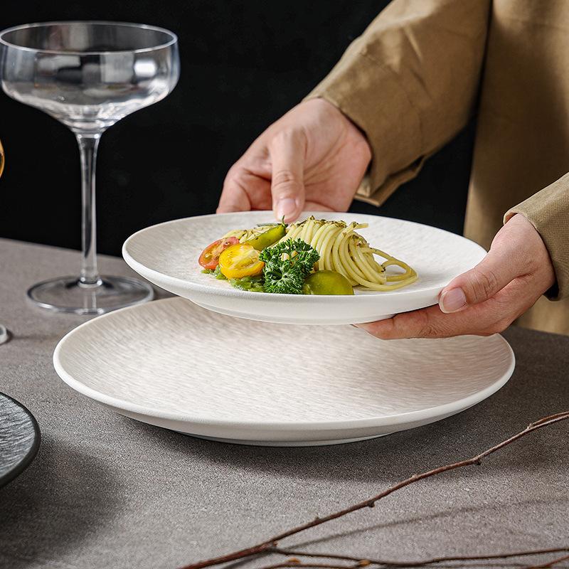 Ceramic Tableware, Steak Plates, Stone Pattern Frosted Salad Plates, Fruit Plates, Restaurant , Western Food