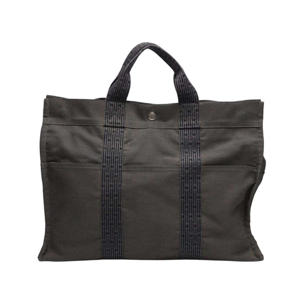 HERMES canvas Her LineMM Tote Bag Handbag Nylon gray unisex 100951M Used