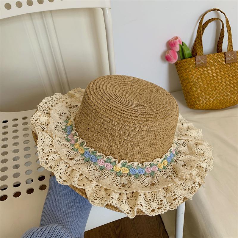 Summer Seaside Straw Hat Tourist Vacation Lace Lace Sunshade Hat Cycling Beach Sunscreen and UV Protection Sun Hat