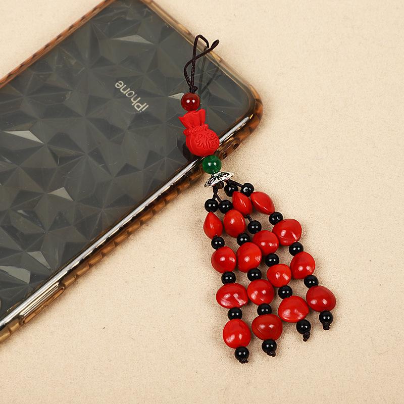 Red Beans & Acacia Bean Bodhi Phone and USB Drive Pendants, Zodiac-Themed Gifts