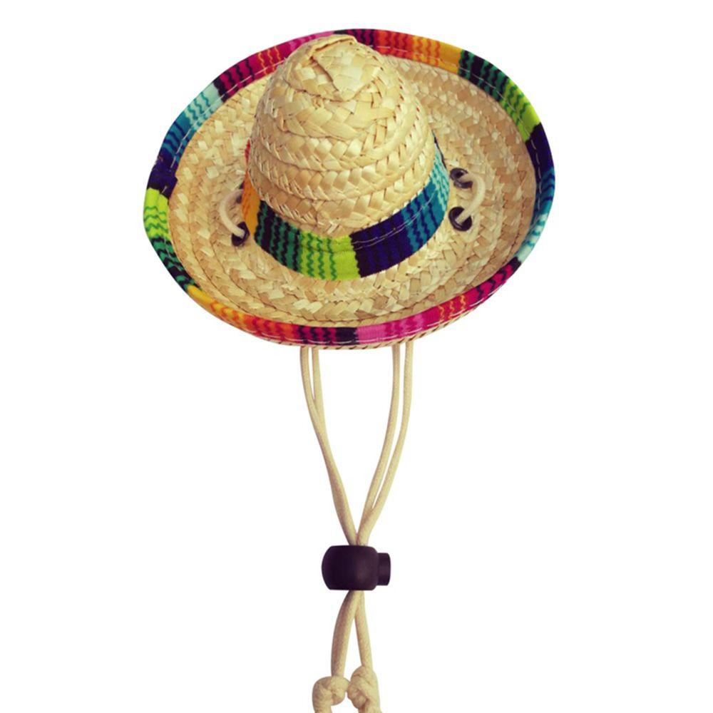 Puppy Cat Straw Woven Sun Hat Cap Mexican Sombrero Cute Adjustable Dogs Costume Pet Supplies