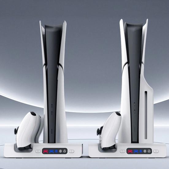 Охлаждающая станция Зарядная станция с двумя контроллерами 3 уровня охлаждающего вентилятора RGB-подсветка 3 порта USB2.0 с держателем для гарнитуры PS5 Slim