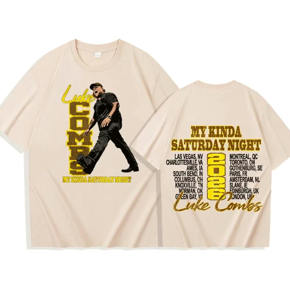 Футболка Luke-Combs My Kinda Saturday Night Tour 2026 Мужская Женская Harajuku С коротким рукавом Круглый вырез Повседневная Футболка Streetwear