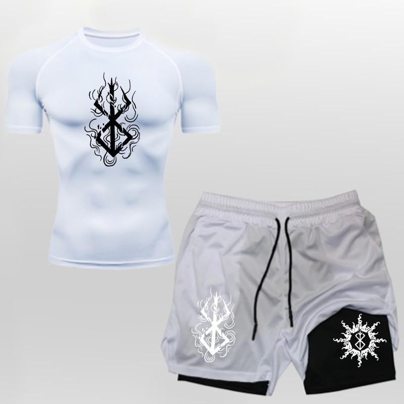 Berserk Guts Anime Mens Quick-Dry Breathable T-Shirt Shorts 2-Piece Sport Set