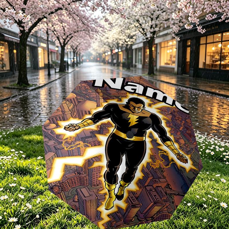 Custom Name Personalized Black Adam Print Umbrella, Auto Open Close, 8‑Rib Sturdy Frame, Commute Camping Hiking Use, Birthday Gift