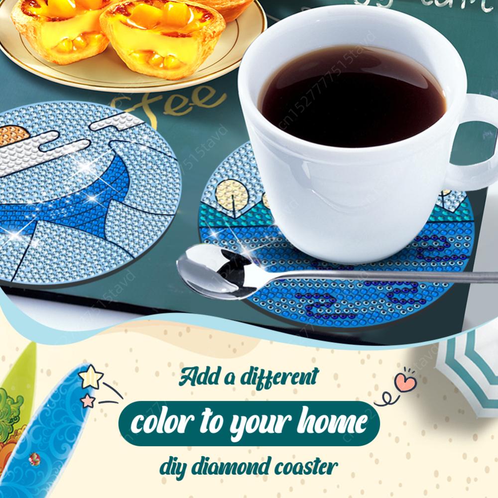 8 шт. наборы подставок с алмазной росписью деревянные подставки с алмазной росписью с держателем для кофейного столика бара кружки стеклянные стаканы пивные