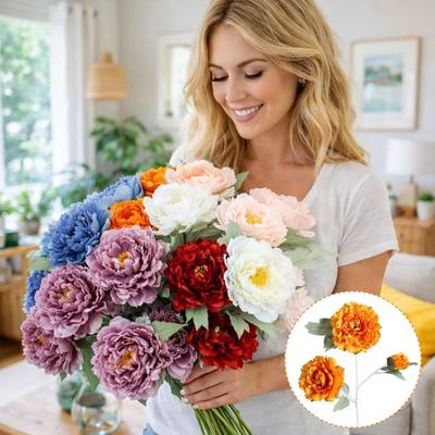 3 Головки Искусственный Цветок Пиона DIY Цветок Шелковые Цветы Букет Реалистичная Цветочная Композиция Симуляция Цветов