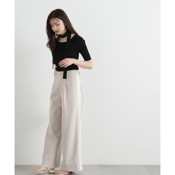 Proportion Body Dressing Ribbed Knit Sweater with Gray Women's Choker,