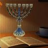Hanukkah Enamel Menorah Jewish Bejeweled Embellished Candle Holder Candelabra with Jeweled Accents Candlestick Religious Decor