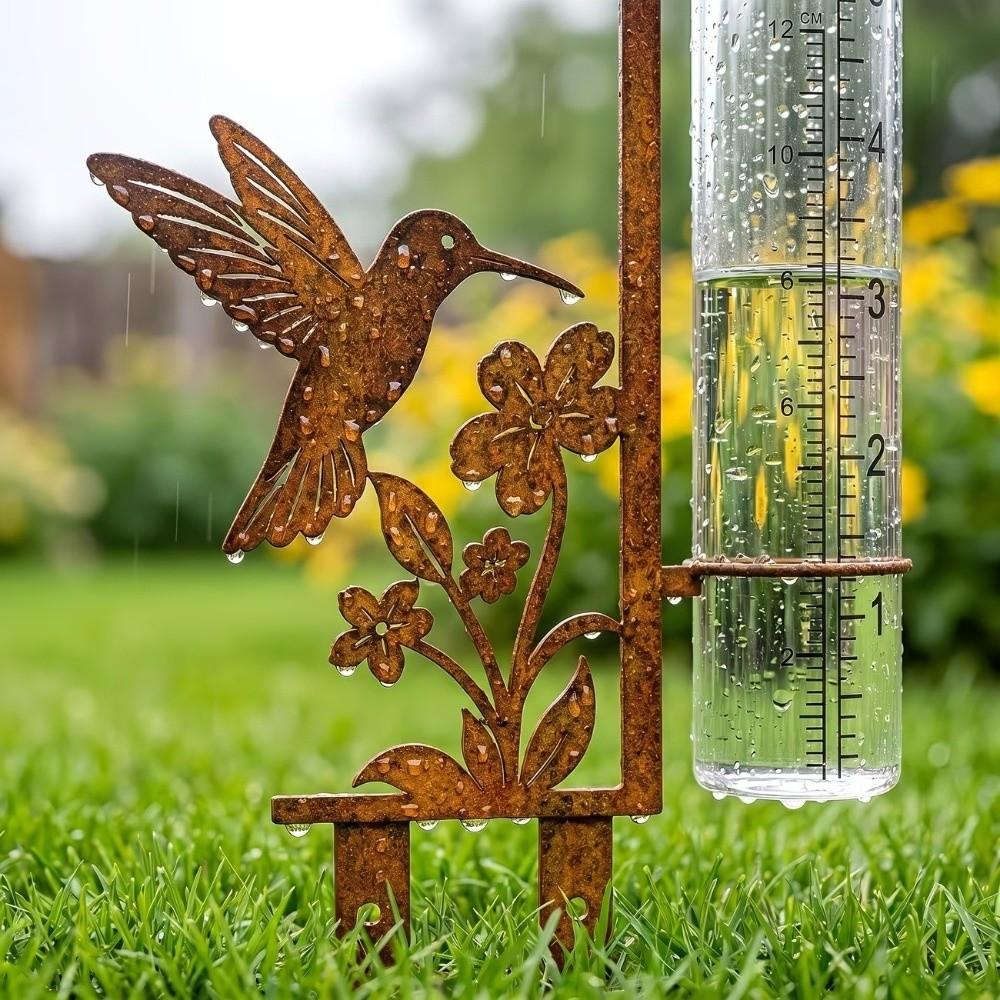 Bird Shape Rain Gauge Stake Iron Bird Feeding Station New Bird Bath Feeder Patio Decor