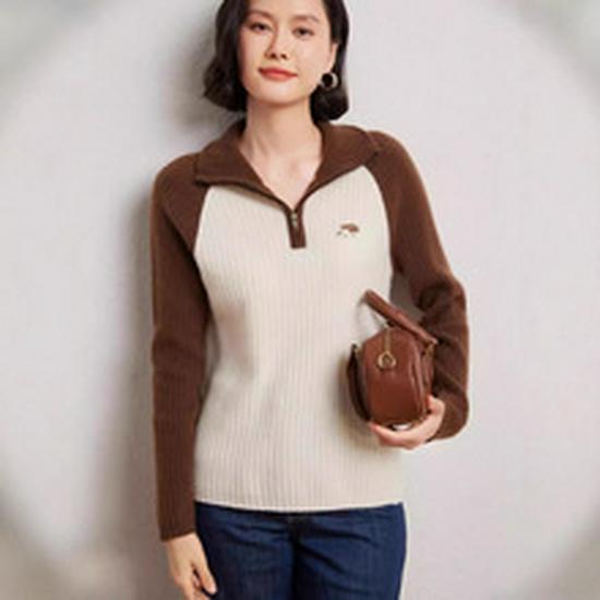 Women's Long Sleeve Cashmere Polo Neck Sweater with Lapel - Korean Style Cardigan Outerwear