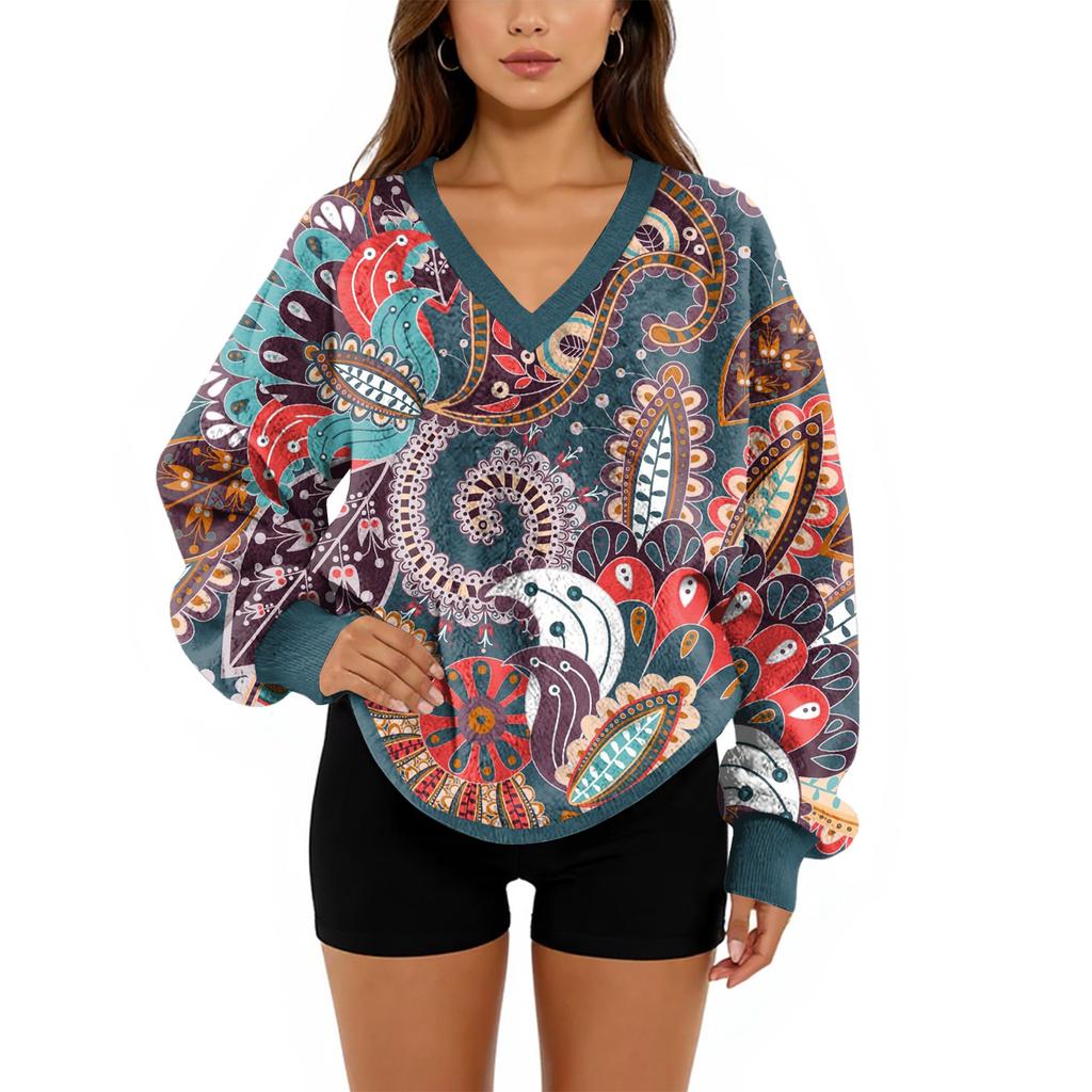 Women's V-Neck Sweatshirt Plush Solid Color Casual Fashion Long Sleeve With Pocketed Pullover Top