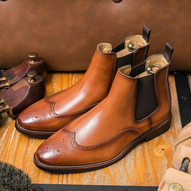 Классические мужские кожаные ботинки челси черные коричневые британские повседневные деловые брендовые ботинки Брок социальные ботинки размеры 38-46 мужские ботинки