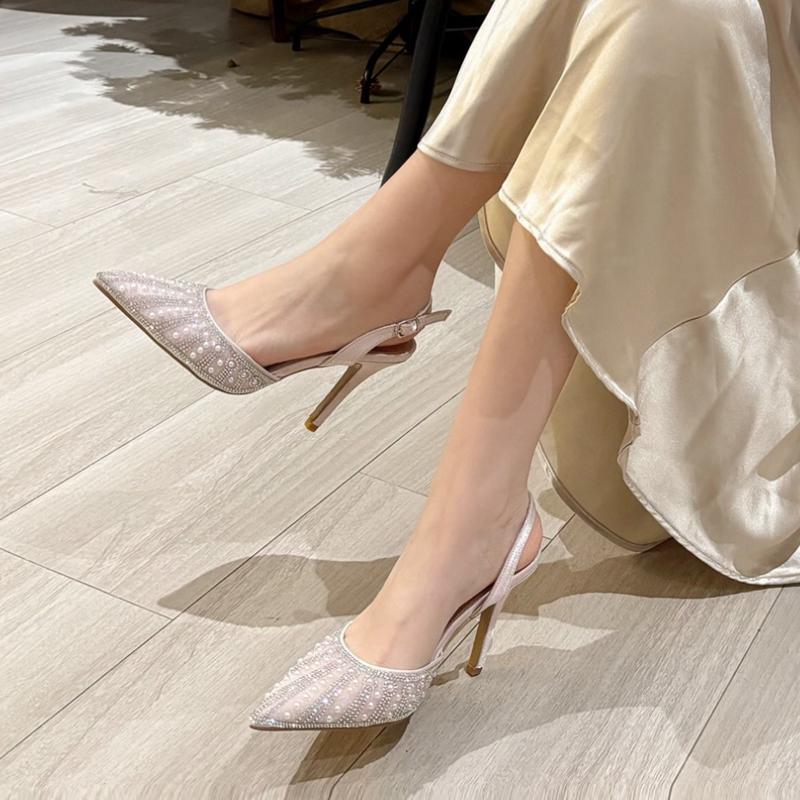 New Crystal Women Pumps Street Style Ankle Buckle High Heels Pointed Toe Shoes Sexy Banquet Party Sandals