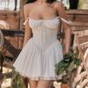 Мини-платье в стиле Sweet Lolita с открытыми плечами, корсетом, пышными рукавами и кружевной отделкой