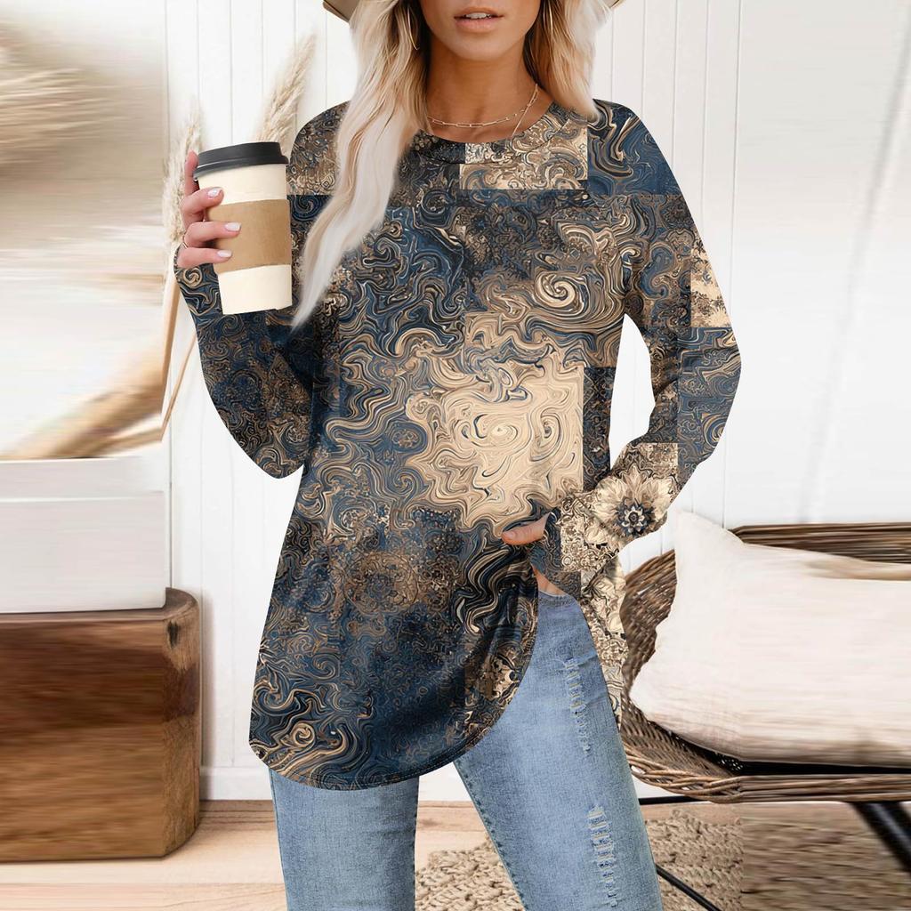 Womens Oversized Sweatshirt Graphic Sweater Long Sleeve Drop Shoulder Round Shirt Tops Vintage Clothes