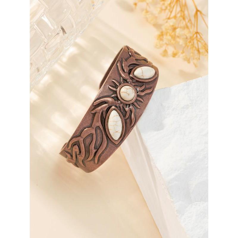 Bohemian Style Minimalist Oval Turquoise Iron Bracelet Ethnic Vintage Jewelry Women