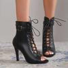 Open-toe Shoes Fashionable Lace-up Cool Boots High Heels Fish-mouth Plus-size Single Shoes Sandals