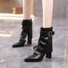 Fashion Trouser Boots Women's Autumn and Winter 2025 New Temperament Pointed Thick Heel Short Boots Versatile High Heel Thin Fashion Boots