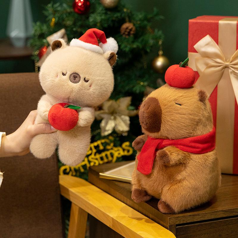 Мультяшная Милая Рождественская Кукла Капибара Обнимающая Яблоко Капибара Плюшевая Игрушка Кукла Рождественский Детский Подарок