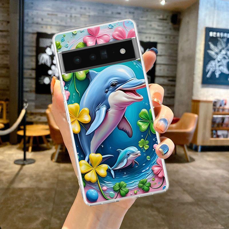 Чехол для телефона для Google Pixel 9 8 7 6 5 4 4XL 7A 6A 5A 4A 3A Pro XL Прозрачный Мягкий ТПУ Корпус Океан Милый Дельфин Морская Черепаха
