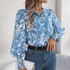 Женская рубашка с лацканами-фонариками, длинными рукавами, эластичными манжетами, повседневные топы, однобортная рубашка с цветочным узором, уличная одежда