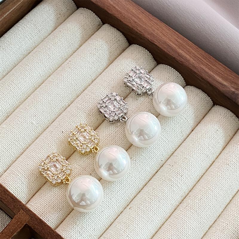 Luxury Shiny Zircon Crystal Pearl Pendant Gold Color Earrings 2026 Fashion Jewelry Party For Women's Exquisite Ear Accessories