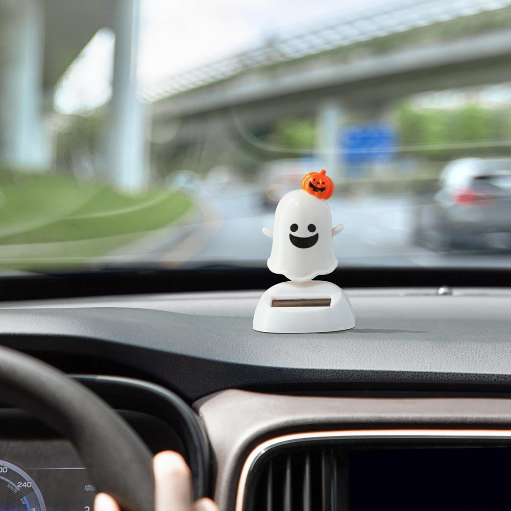 Halloween Happy Ghost Solar Car Doll Toy Cartoon Cute Swinging Pumpkin Car Decorations Doll Ghost Desktop Dashboard