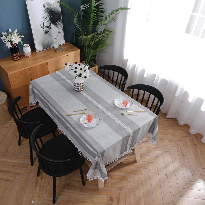 Waterproof Cotton Tablecloth With Tassel Trim Modern Minimalist Rectangle Dining Table Cover Home Cafe Market