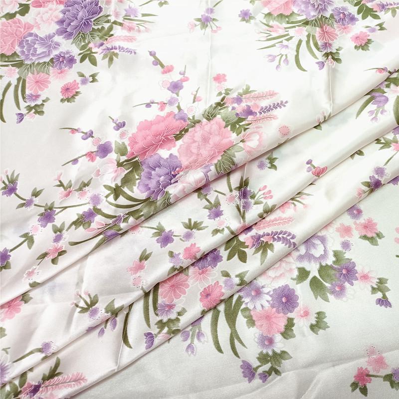 Floral Satin Print Cheongsam Pajamas with Ribbon Headdress and Lantern Kimono Quilt Fabric