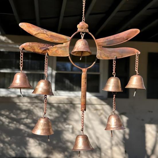 Стрекоза Колокольчик ветра с 8 латунными колокольчиками Погодоустойчивый Винтажный Наружный Сад Двор Патио Подвесной Металлический Колокольчик ветра Декорация