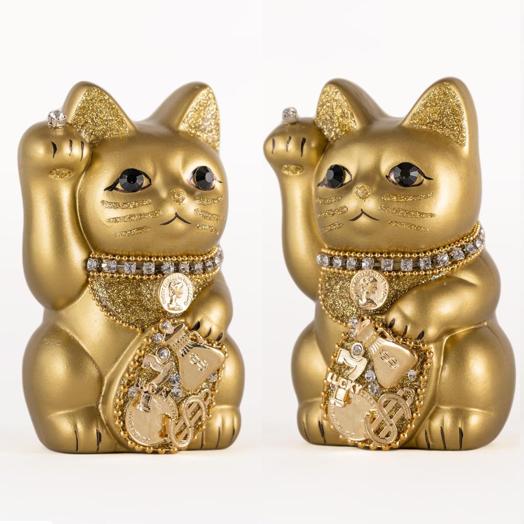 Счастливый кот Миллионер Кот-правая рука Счастливый кот Манеки Кот Счастливый фэн-шуй Украшение Коробка для пожертвований Золото (S-SIZE Золотой) Поднятый/Керамика_Счастливый (мл_С