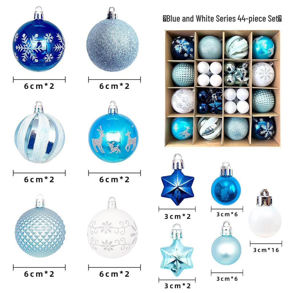 44-Piece Christmas Tree Decoration Set: 6cm Colorful PVC Hanging Balls
