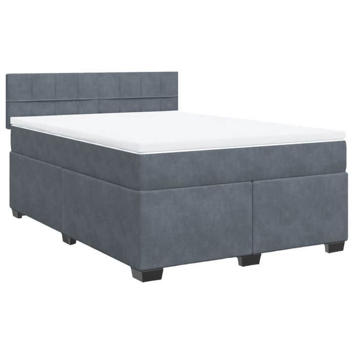 Cadre de lit avec matelas - Maison Exclusive - Velours gris foncé - 140x190cm - 2 places