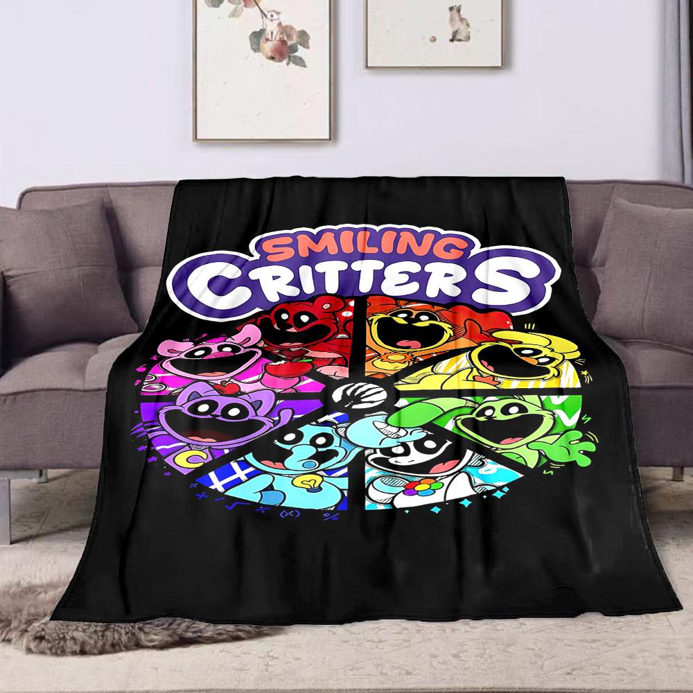 Colorful Smiling Critters Wheel Design Patterned flannel blanket perfect for the bedroom living room, sofa, or a little nap