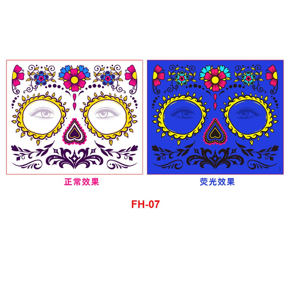 Fluorescent Halloween Face Stickers Tattoo Stickers Party Party Party Day of the Dead Masquerade Face Temporary Stickers