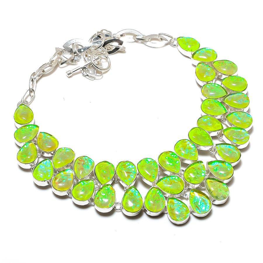 Green Australian Triplet Opal Necklace 18" Adjustable Chain Pear Gemstone Gifts