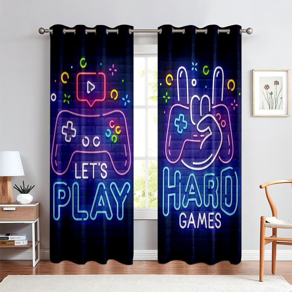 2PCS Technology Game Controller Printed Шторы, Гостиная Спальня Игровая Комната Декоративные Шторы, Настройка Узора