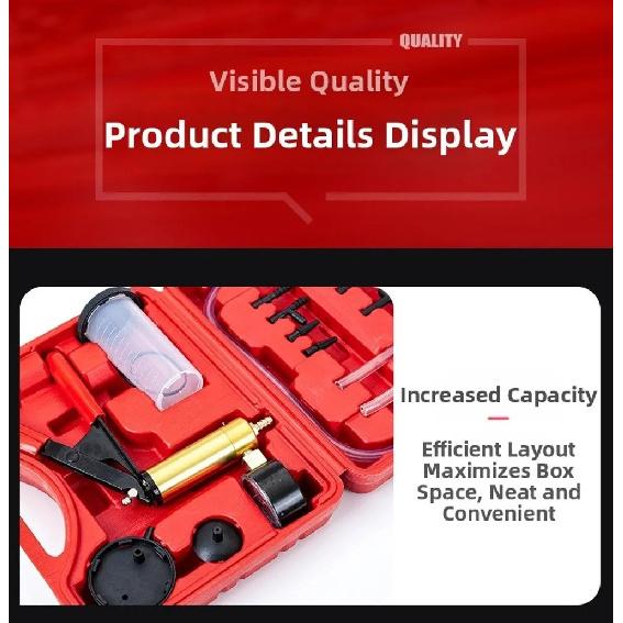 Portable Brake Bleeder Kit Durable Aluminum 2 in 1 Brake Fluid Drain Kit Manual With Gauge Vacuum Pistol Pump Tester