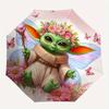 Yoda,Floral Fantasy Fully automatic themed umbrella   8 ribs durable iron frame, tri fold compact design, perfect as a gift, travel umbrella