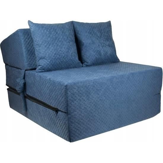 Matelas invité - Luxe - Bleu marine - Pliable - 200 x 70 x 15 cm - Avec oreillers