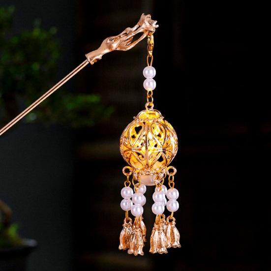 Женская палочка для волос, винтажный традиционный китайский дворец, форма фонаря, кулон, декор из искусственного жемчуга, кисточка, изысканные вилки для волос, платье Ханфу