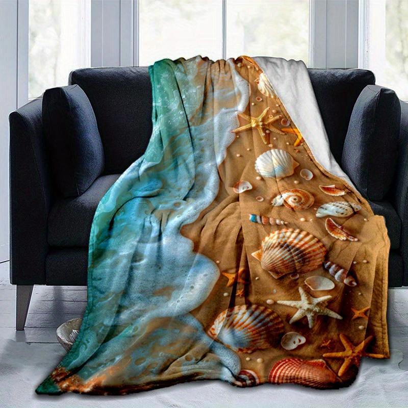 1pc. Beach Themed Seashell Starfish Coastal Decorative Blanket for Home Office Outdoor