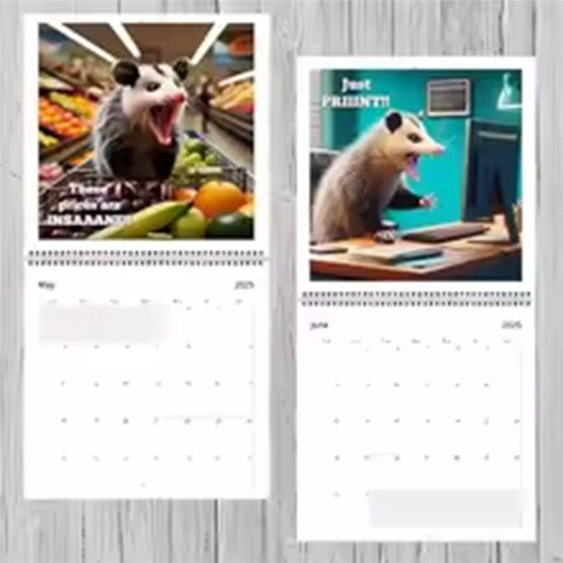 Шуточный подарок 2026 Календарь 'Кричащие опоссумы' Январь - Декабрь Полноцветные ежемесячные страницы 2 шт. Для любителей животных Плотный
