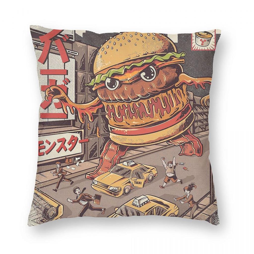 Burgerzilla Square Pillowcase Polyester Linen Velvet Pattern Zip Decor Throw Pillow Case Home Cushion Cover