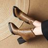Autumn and Winter New Leather Small Thick Heel Height Versatile Martin Boots Women's Retro Pointed Boots