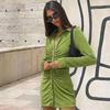 Women Sping Summer Temperament Shirt Solid Full Sleeve Turn Down Collar Button Mini Slim Pleated Dress