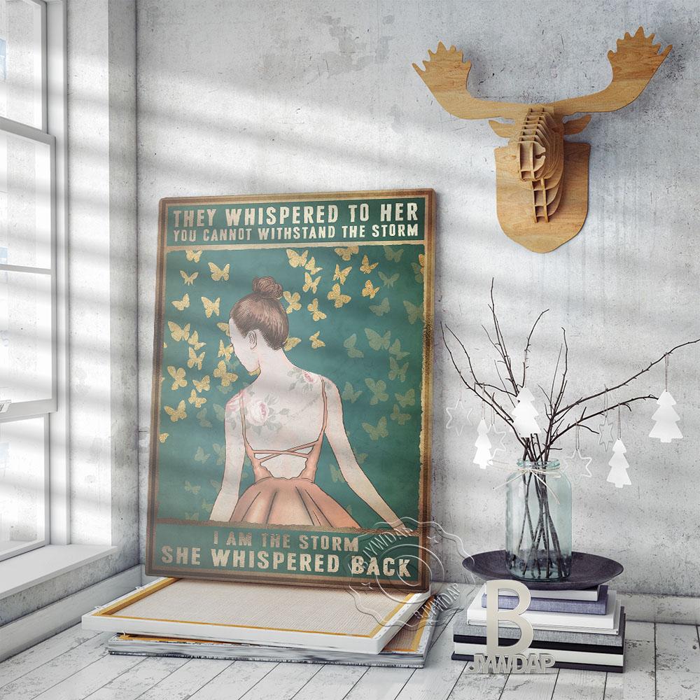 They Whispered To Her You Cannot Withstand The Storm I Am The Storm She Whispered Back Poster Nordic Girl Yellow Butterfly Decor No Frame